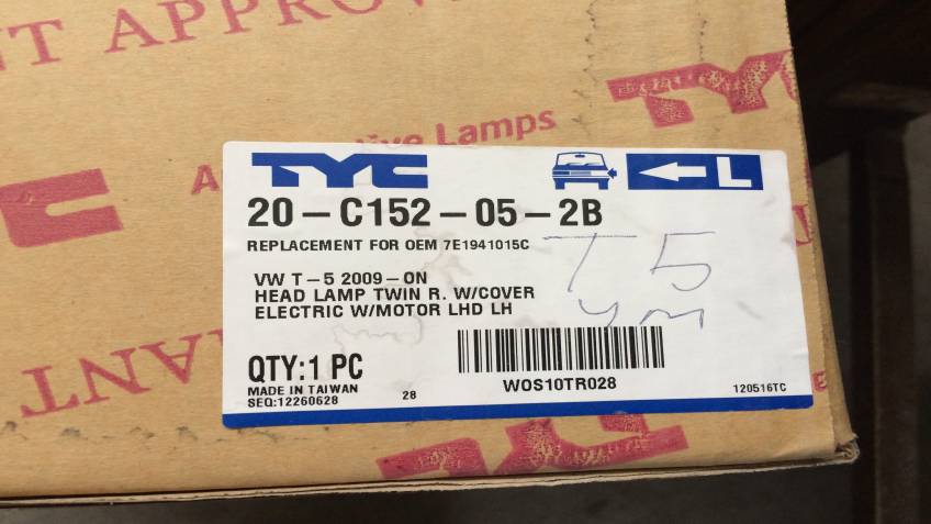 Volkswagen Transpoter 2009/2014 Serisi Sol Far Yan Sanayi